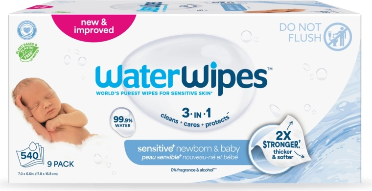 WaterWipes 3 az 1-ben nedves törlőkendő újszülötteknek és gyermekeknek, 9 × 60 db
