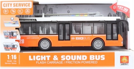 Narancssárga zenélő és világító troli busz elemmel