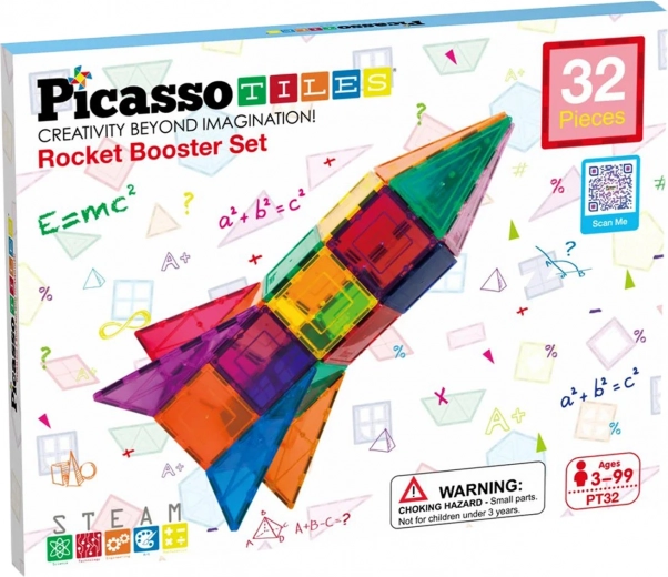 Mágneses építőkészlet PICASSO TILES – rakéta, 32 darab