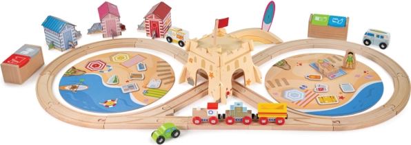 BIGJIGS RAIL fa vonatpálya – Tengerparti takarítás, 70 darab