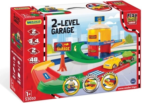 Kétszintes WADER PLAY TRACKS garázs 3,4 m pályával és 2 kisautóval