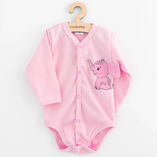 Baba hosszú ujjú, teljesen patentos body NEW BABY Happy Elephant, rózsaszín