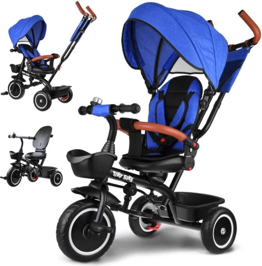Gyermek 3 az 1-ben TINY BIKE háromkerekű napellenzővel – Kék