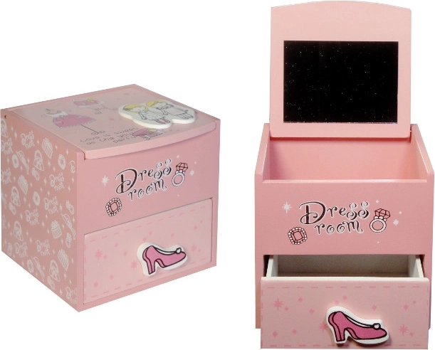 Fa ékszerdoboz tükörrel – rózsaszín
