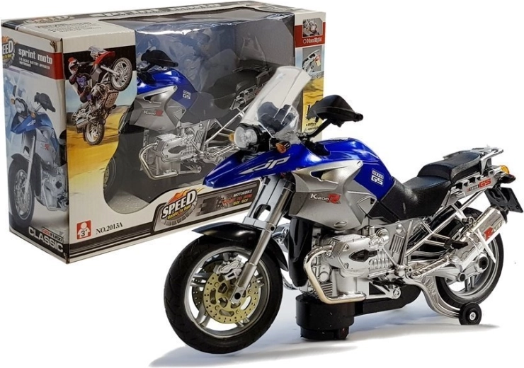 Elemes motorkerékpár fényekkel és zenével – kék