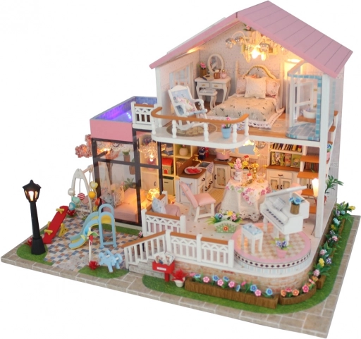 miniatűr házikó aranyos villa LED világítással