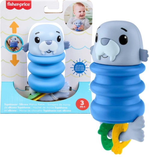 Érzékszervi csörgő babáknak fókával és szilikon rugóval FISHER-PRICE