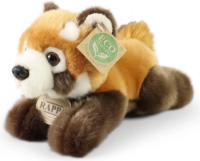 Piros kis panda plüss fekvő, 20 cm, környezetbarát