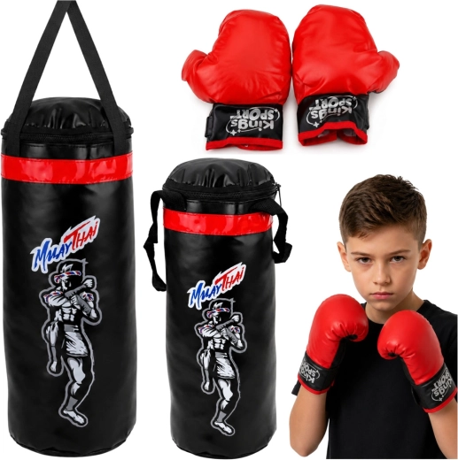 Gyerek Muay Thai boksz szett M – boksz zsák 55 × 17 cm és kesztyű
