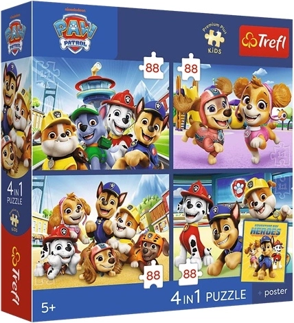 Trefl 4 az 1-ben puzzle Mancs Őrjárat (4×88 darab) poszterrel