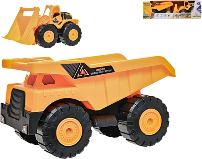Építőipari járműkészlet – rakodó markológép 24 cm és billencs 26 cm
