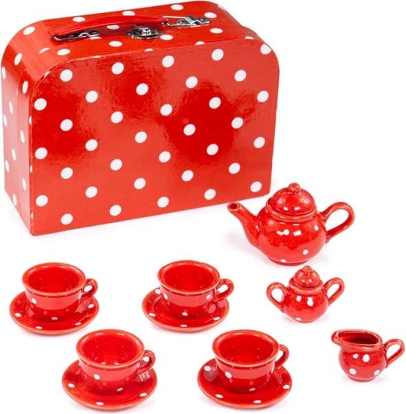 Piros, pöttyös BIGJIGS TOYS teaszett gyerekeknek