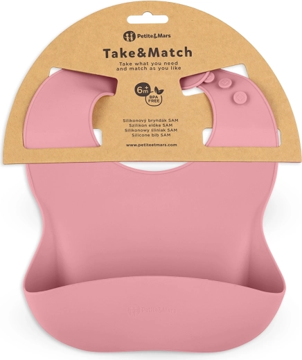 Petite&Mars Take&Match dusty rose szilikon előke zsebbel 6 hó+