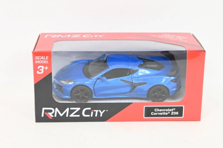 RMZ Chevrolet Corvette Z06 2023 – kék fém modell 1:37 méretarányban, pull-back meghajtással