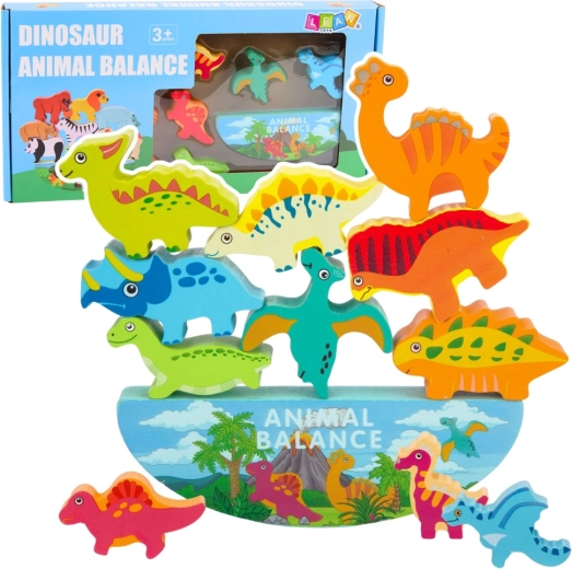 Fából készült egyensúlyozó játék dinoszauruszokkal Montessori 12 darab