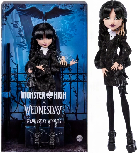 Monster High x Wednesday Addams gyűjtői baba fekete ruhában