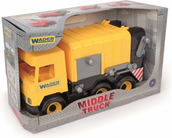 Sárga kukásautó Wader Middle Truck, 42 cm, dobozban