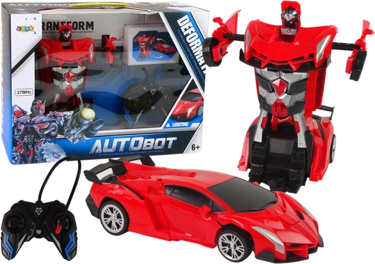 Távirányítós átalakuló autó-robot, piros