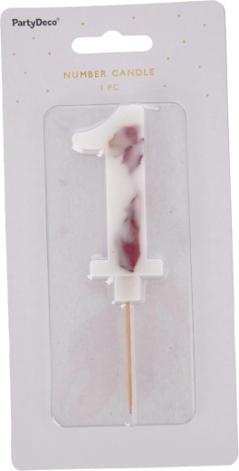 Tortagyertya 1-es szám fehér virággal, 8 cm