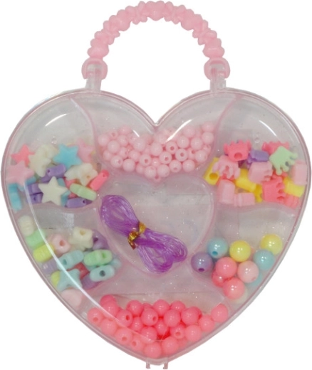 Színes gyöngyök szívecske alakú dobozban karkötők készítéséhez