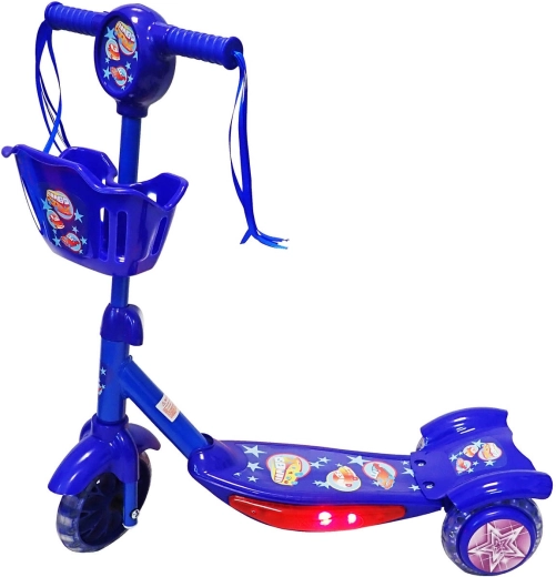 KUBIsport gyermek háromkerekű roller kosárral és világító fellépővel, kék