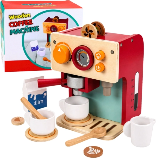 Fa kávéfőző kis baristáknak csészékkel és kiegészítőkkel