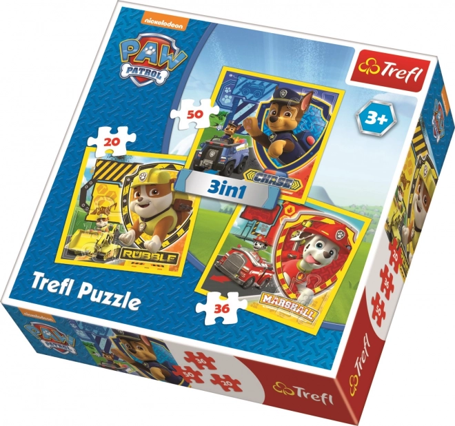 Trefl puzzle 3 az 1-ben Mancs Őrjárat – Marshall, Rubble és Chase