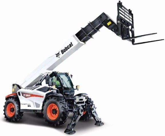 Fém modell BBURAGO 1:50 BOBCAT T40.180SLP teleszkópos rakodó villákkal