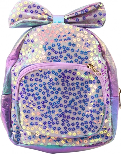 Gyerek hátizsák csillogó flitterekkel és masnival lila 22 cm 2,8 L
