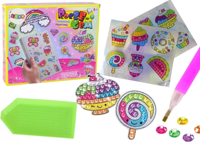 Gyémántfestő készlet – színes, édesség mintás matricák