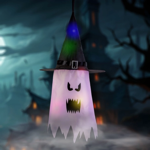 Halloween-i függő LED-dekoráció, rózsaszín szellem
