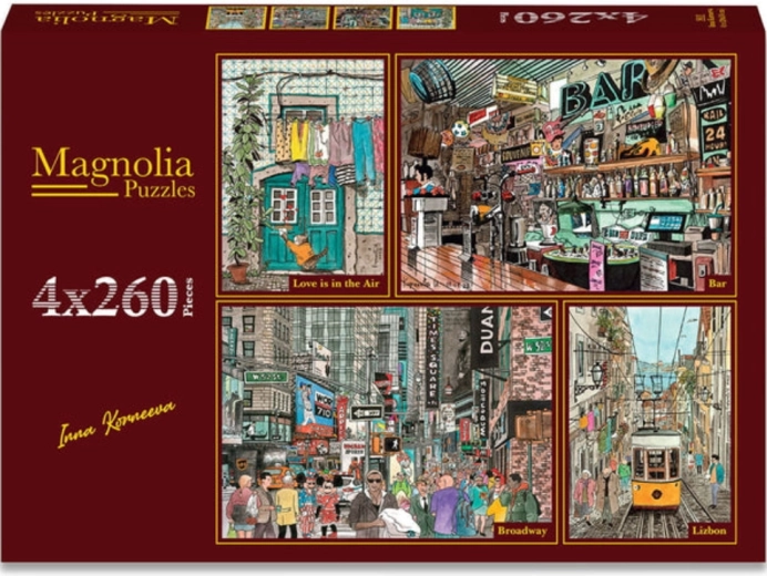 Magnolia puzzle szerelem a levegőben, retro bár, Broadway és Lisszabon utcácskái 4×260 darab
