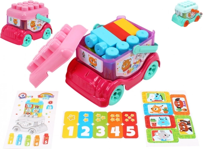 Busz építőkockákkal és fogantyúval, 19 cm