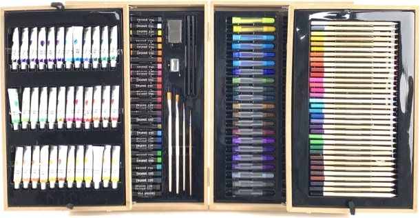 Professzionális művészkészlet fa bőröndben, 174 elem