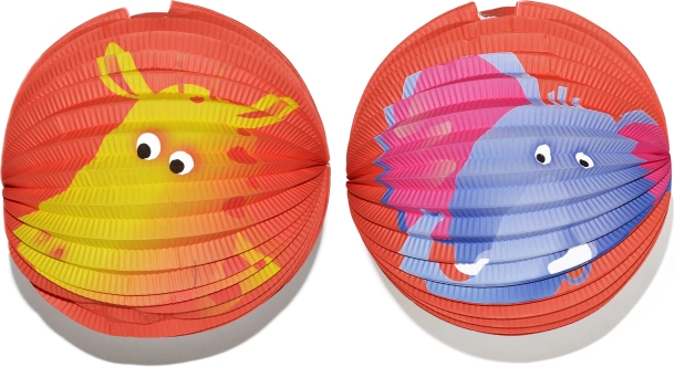 Papír lampion, gömb alakú, állatmintával, 25 cm