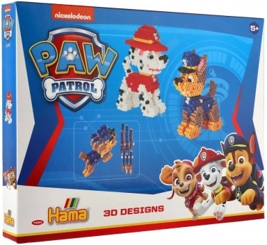 Hama vasalható gyöngyök 3D 4000 db + alaplap Mancs őrjárat/Paw Patrol műanyag dobozban 32×24,5 cm