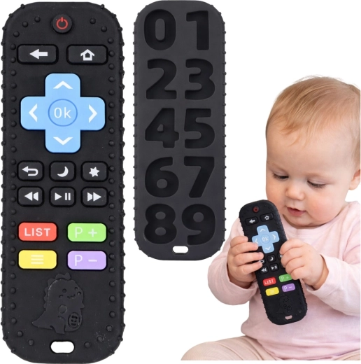 Szenzoros gyerek távirányító – gumis rágóka számokkal, fekete