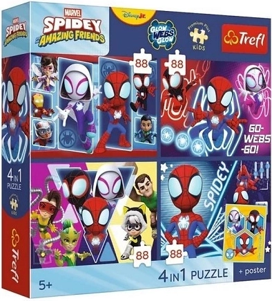 Trefl Spidey és csodálatos barátai – 4×88 darabos puzzle szett poszterrel