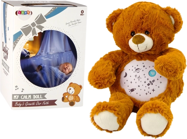 Plüss altatós maci nappali és éjszakai üzemmóddal - barna