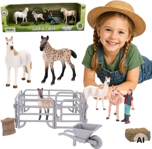 WOOPIE farm figurakészlet – lovak és farmer kiegészítőkkel (11 db)