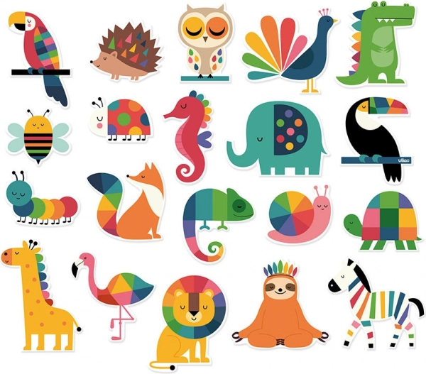 VILAC szivárványos állatfigurás mágnesek, 20 db