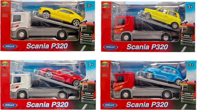 Welly Scania vontatókamion 1:57 sportautóval 1:43