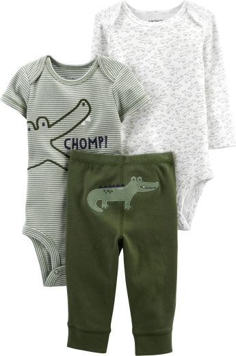 Carter's 3 részes szett fiúknak Green Croc: rövid ujjú body, hosszú ujjú body és melegítőnadrág (46-os méret)