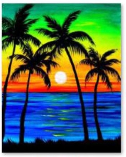 Gyémántkirakó (diamond painting) pálmák – naplemente 30 × 40 cm