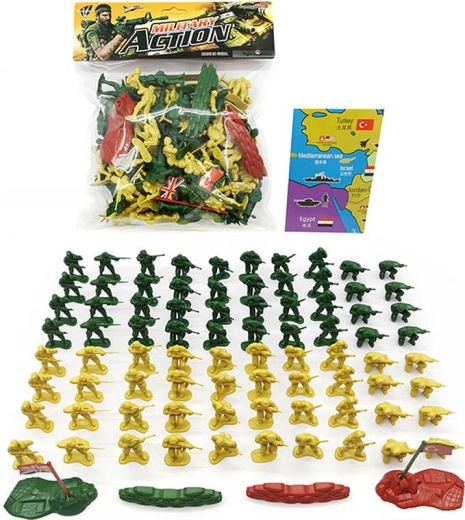 Katonai figurakészlet katonákkal, barikádokkal és zászlókkal (87 db)