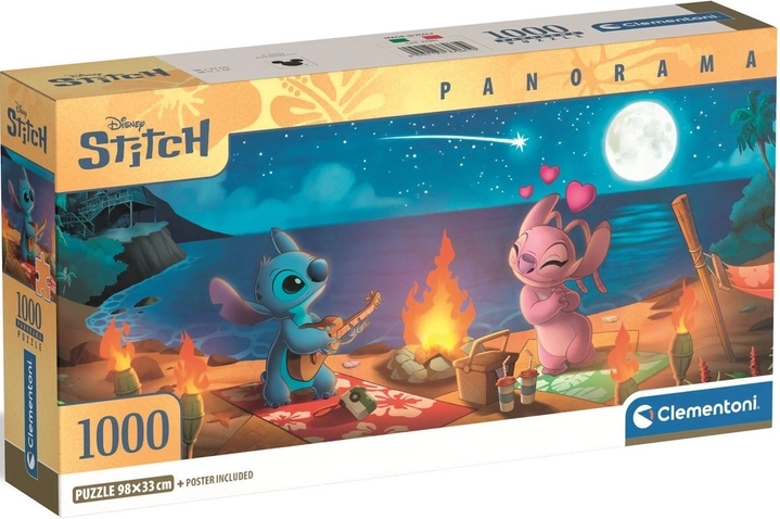 Panorámaképes puzzle Lilo & Stitch – éjszakai tábortűz, 1000 darab