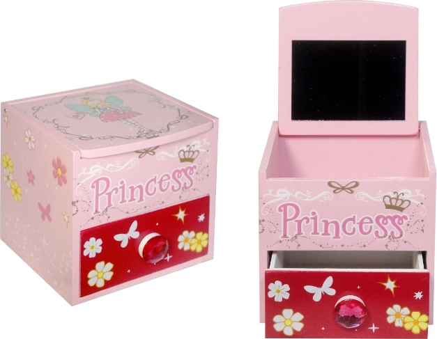 Fa ékszerdoboz tükörrel Princess – rózsaszín