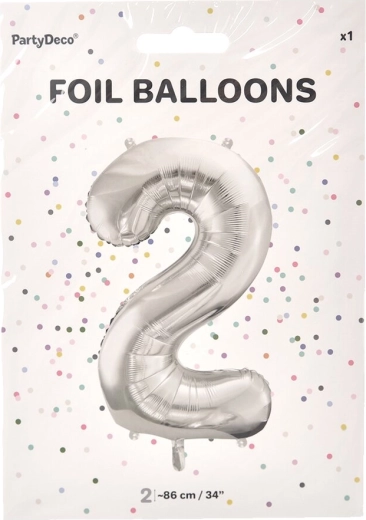 Ezüst fólia lufi 2-es szám 86 cm