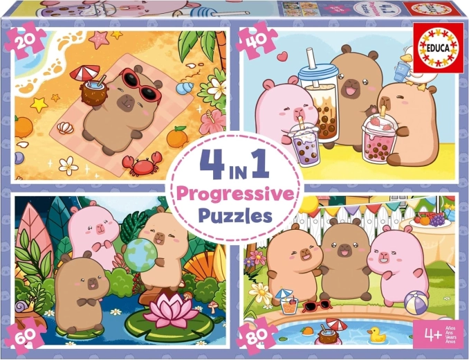 Educa puzzle CapyFun 4 az 1-ben – progresszív gyerek puzzle (20, 40, 60, 80 darab)