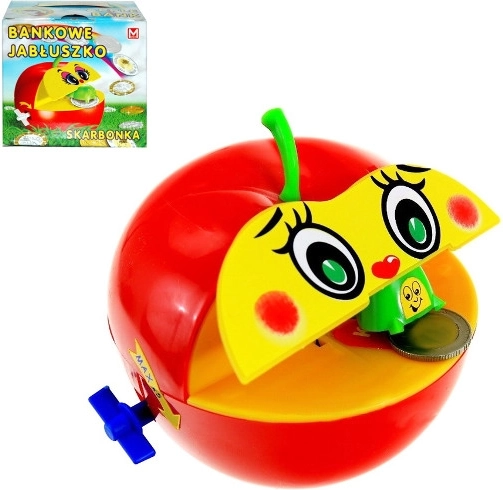 Alma alakú persely automatikus érmebedobással